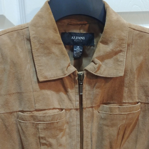 Alfani Genuine Suede jacket in camel Tan color vintage boxy basic Y2K Sz small - Picture 3 of 7